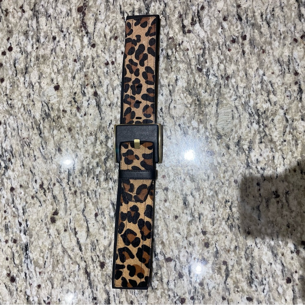 Leather Leopard Print Waist Belt with Black Buckle